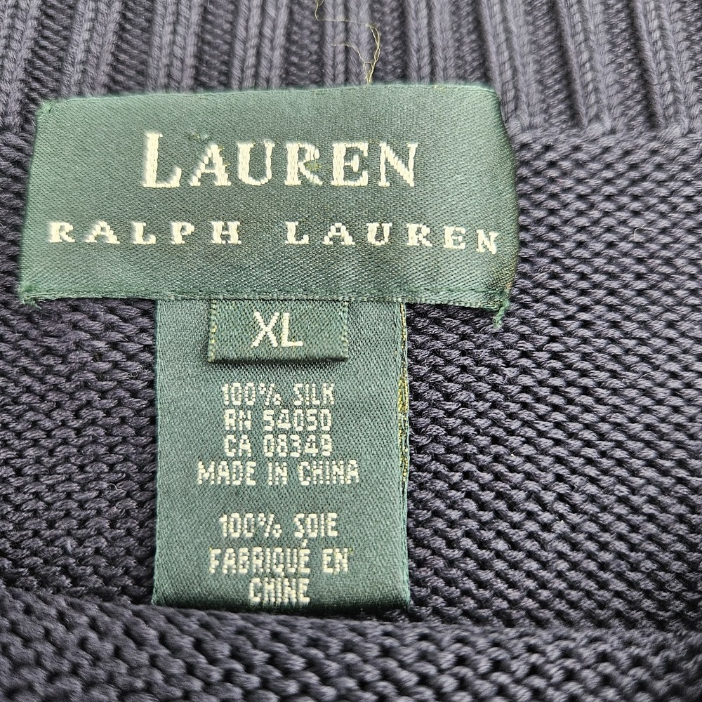 Lauren Ralph Lauren 100% Silk Knit XL Navy Blue Boat Neck Top Elegant Ribbed EUC - Picture 2 of 6